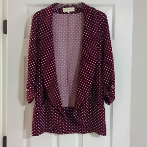 FrenchMauve Open Front Blazer, Maroon with White Polka Dots, Size Medium